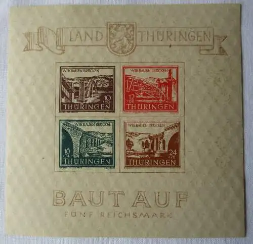 SBZ Thüringen Block 4 ay Baut Auf Brückenbau 1946 postfrisch ** 450 EUR (167321)