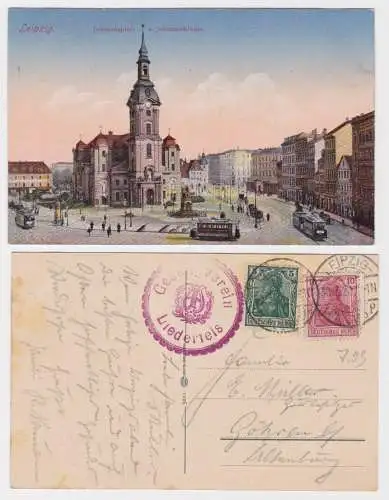 61852 Ak Leipzig Johannisplatz mit Johanniskirche 1920