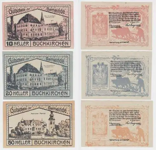 3 Banknoten 10 bis 50 Heller Notgeld Gemeinde Buchkirchen (154391)