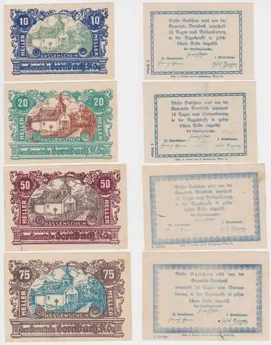 4 Banknoten 10 bis 75 Heller Notgeld Gemeinde Dornbach (150924)