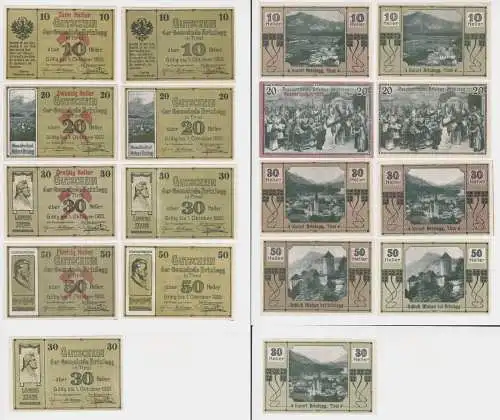 9 Banknoten 10 bis 50 Heller Notgeld Gemeinde Brixlegg in Tirol 1920 (150149)