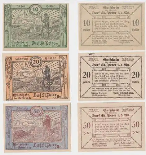 3 Banknoten 10 bis 50 Heller Notgeld Gemeinde Dorf Sankt Peter (151935)