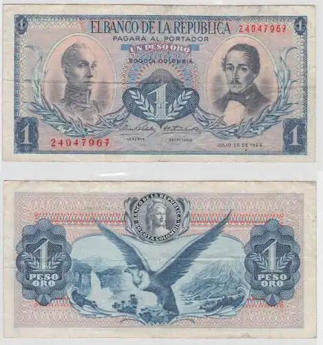 1 Pesos Oro Banknote Colombia Kolumbien 20.07.1966 Pick 404c (137081)