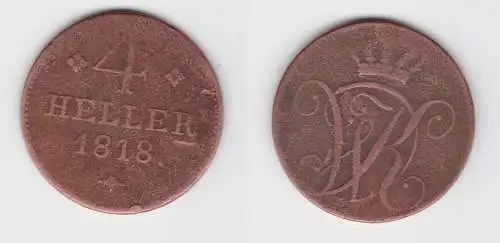 4 Heller Kupfer Münze Hessen-Kassel 1818 s/ss (154692)