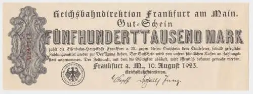 500000 Mark Banknote Reichsbahndirektion Frankfurt a.M. 10. Aug. 1923 (154273)