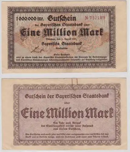 1 Millionen Mark Banknote Bayerische Staatsbank München 01.08.1923 (154418)