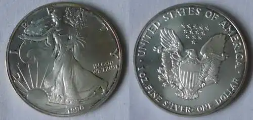 1 Dollar Silber Münze Silver Eagle USA 1990 1 Unze Feinsilber (125522)