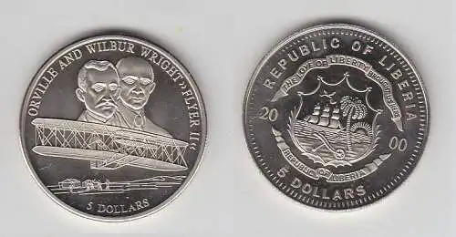 5 Dollar Nickel Münze Liberia 2000 Orville and Wilbur Wright "Flyer II. (116425)