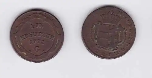 1 Kreuzer Kupfer Münze Österreich Habsburg 1772 G (117514)