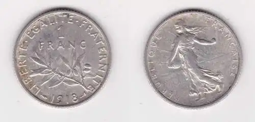 1 Franc Silber Münze Frankreich 1918 ss (139176)