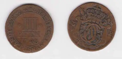 3 Pfennig Kupfer Münze Bistum Münster Clemens August I. von Bayern 1743 (132066)