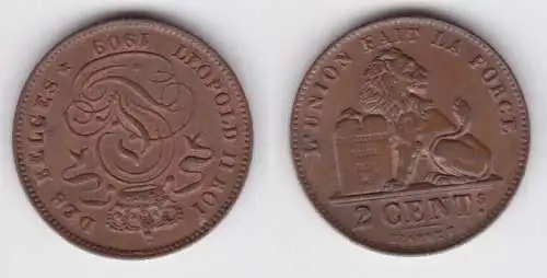 2 Centimes Kupfer Münze Belgien 1909 vz (142965)