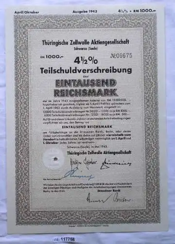 Aktie Thüringische Zellwolle AG Schwarza Saale Mai 1943 (117758)