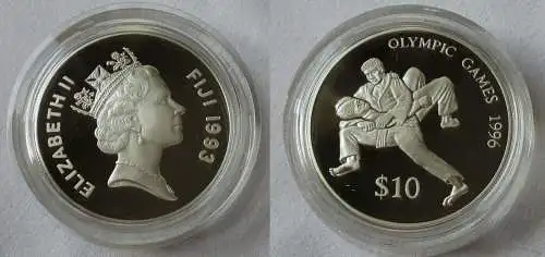 10 Dollar Silber Münze Fiji Fidschi Olympiade Atlanta 1996 2 Judoka PP (134781)