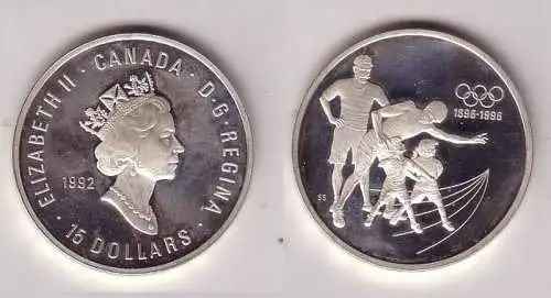 15 Dollar Silbermünze Kanada100 Jahre Olympische Spiele 1896-1996 (105358)