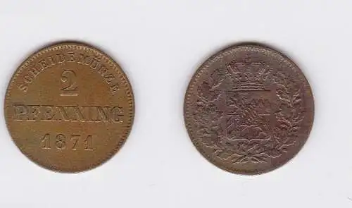 2 Pfennige Kupfer Münze Bayern 1871 (117263)