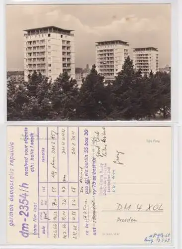 37414 QSL Karte Amateur Funker DDR Halle Saale Hochhaus Leninallee 1966