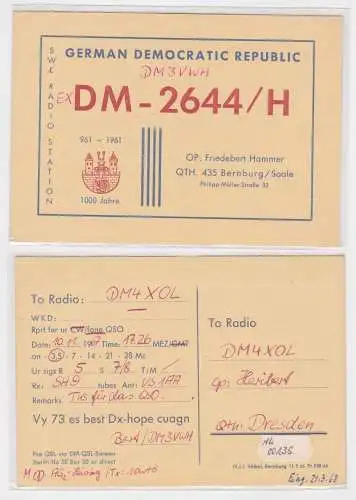 00135 QSL Karte Amateur Funker DDR Bernburg Saale mit Stadtwappen 1967