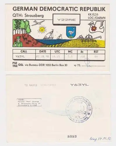 12724 QSL Karte Amateur Funker DDR Strausberg bei Berlin 1990