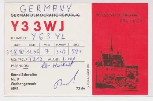 25827 QSL Karte Amateur Funker DDR Pößneck in Thüringen Rathaus 1991