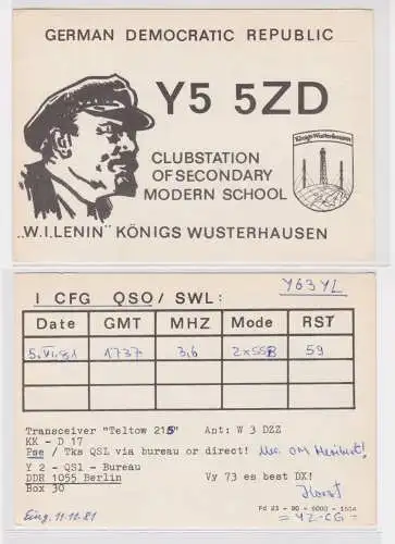 14277 QSL Karte Amateur Funker DDR Königswusterhausen W.I.Lenin 1981