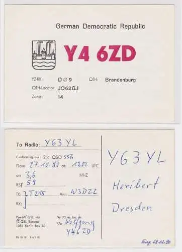 27478 QSL Karte Amateur Funker DDR Brandenburg mit Stadtwappen 1989