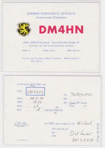 42197 QSL Karte Amateur Funker DDR Auerbach mit Stadtwappen 1976