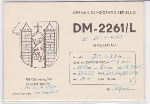 26027 QSL Karte Amateur Funker DDR Löbau mit Stadtwappen 1966