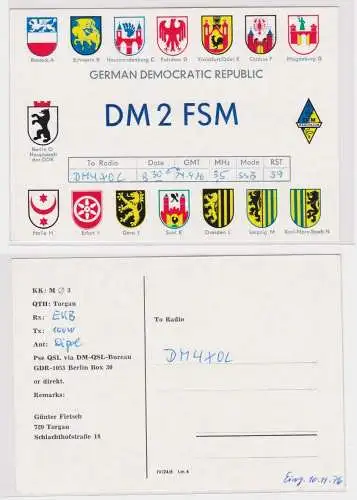 20737 QSL Karte Amateur Funker DDR Torgau mit Bezirkswappen 1976