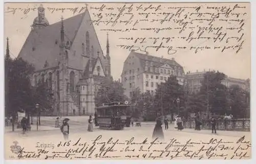 901963 Ak Leipzig Thomaskirche mit Strassenbahn davor 1902