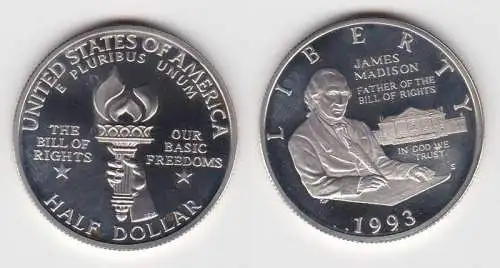 1/2 Dollar Silber Münze  USA 1993 James Madison (122375)