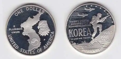 1 Dollar Silber Münze USA 1991 Erinnerung Korea Krieg (130909)