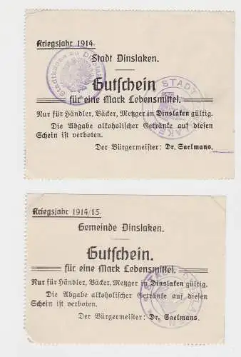 2 x 1 Mark Banknoten Notgeld Gemeinde Dinslaken 1914 (133072)