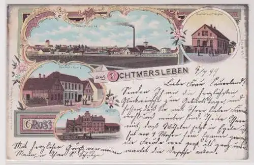 99910 Ak Lithographie Gruß aus Ochtmersleben Gasthof, Bahnhof usw. 1899