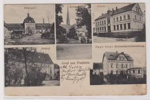 99881 Mehrbild Ak Gruß aus Prießnitz Rittergut, Schule usw. 1913