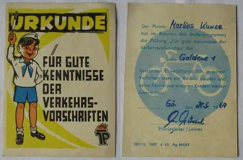 DDR Urkunde Für gute Kenntnisse der Verkehrsvorschriften JP Pioniere (130204)