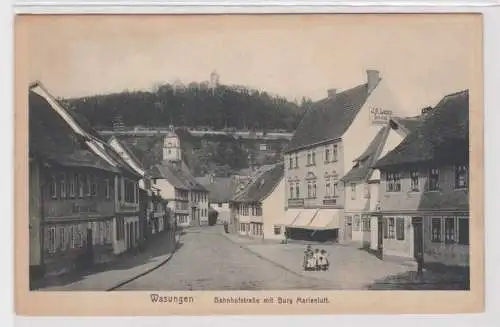 21722 Ak Wasungen - Bahnhofstraße mit Burg Marienluft, J.A.Lapp Landesproduktion