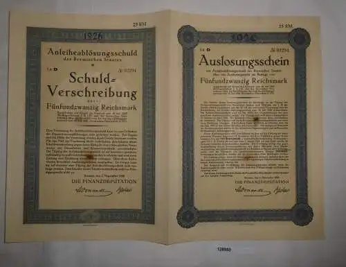 25 RM Auslosungsschein Finanzdeputation Bremischer Staat 1.November 1926 /128950