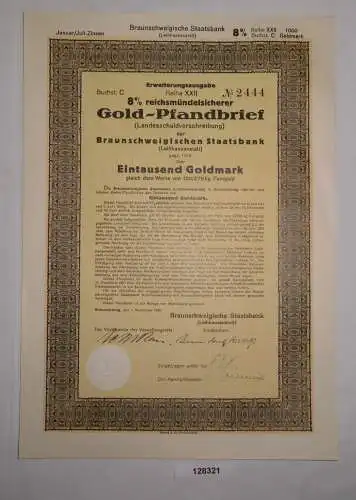 1000 Goldmark Pfandbrief Braunschweigische Staatsbank 1. November 1928 (128321)