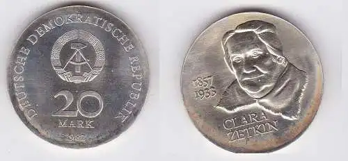 DDR Gedenk Münze 20 Mark Clara Zetkin 1982 Stempelglanz (128498)