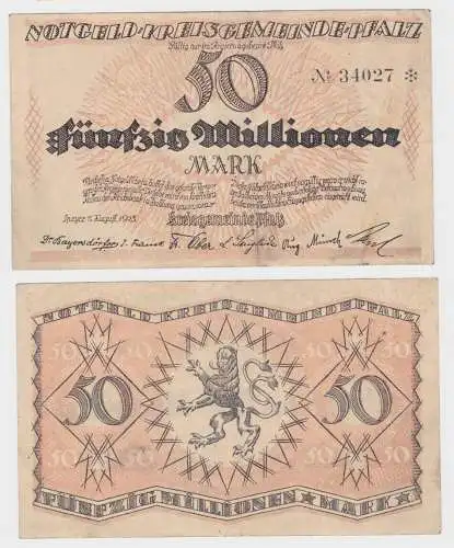 50 Millionen Mark Banknote Notgeld Kreisgemeinde Pfalz Speyer 1.10.1923 (140201)