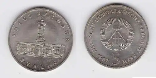 DDR Gedenk Münze 5 Mark Berlin Rotes Rathaus 1987 Stempelglanz (120683)