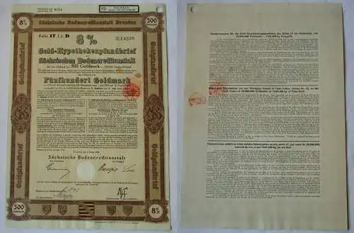 500 Goldmark Pfandbrief Sächsische Bodencreditanstalt Dresden 4.01.1928 (129987)
