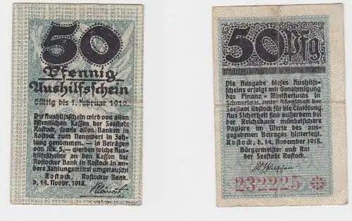 50 Pfennig Banknote Notgeld Rostocker Bank 14.November 1918 (130409)