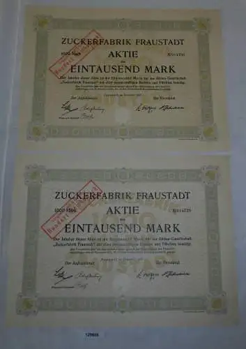 2x 1000 Mark Aktie Zuckerfabrik Fraustadt Dezember 1921 (129666)