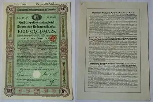 1000 Goldmark Pfandbrief Sächsische Bodencreditanstalt Dresden 9.5.1928 (129652)