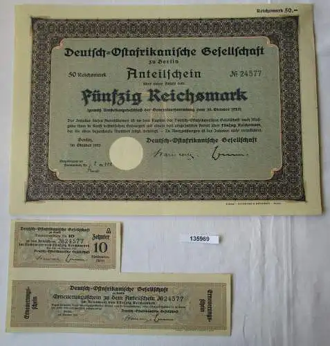 50 RM Aktie Deutsch-Ostafrikanische Gesellschaft Berlin Oktober 1925 (135969)