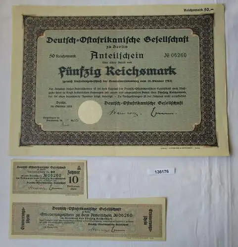 50 RM Aktie Deutsch-Ostafrikanische Gesellschaft Berlin Oktober 1925 (136176)