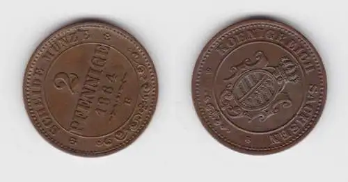 2 Pfennige Kupfer Münze Sachsen 1864 B vz+ (151588)
