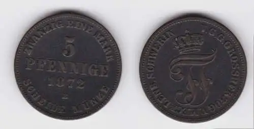5 Pfennige Kupfer Münze Mecklenburg Schwerin 1872 B ss+ (151273)